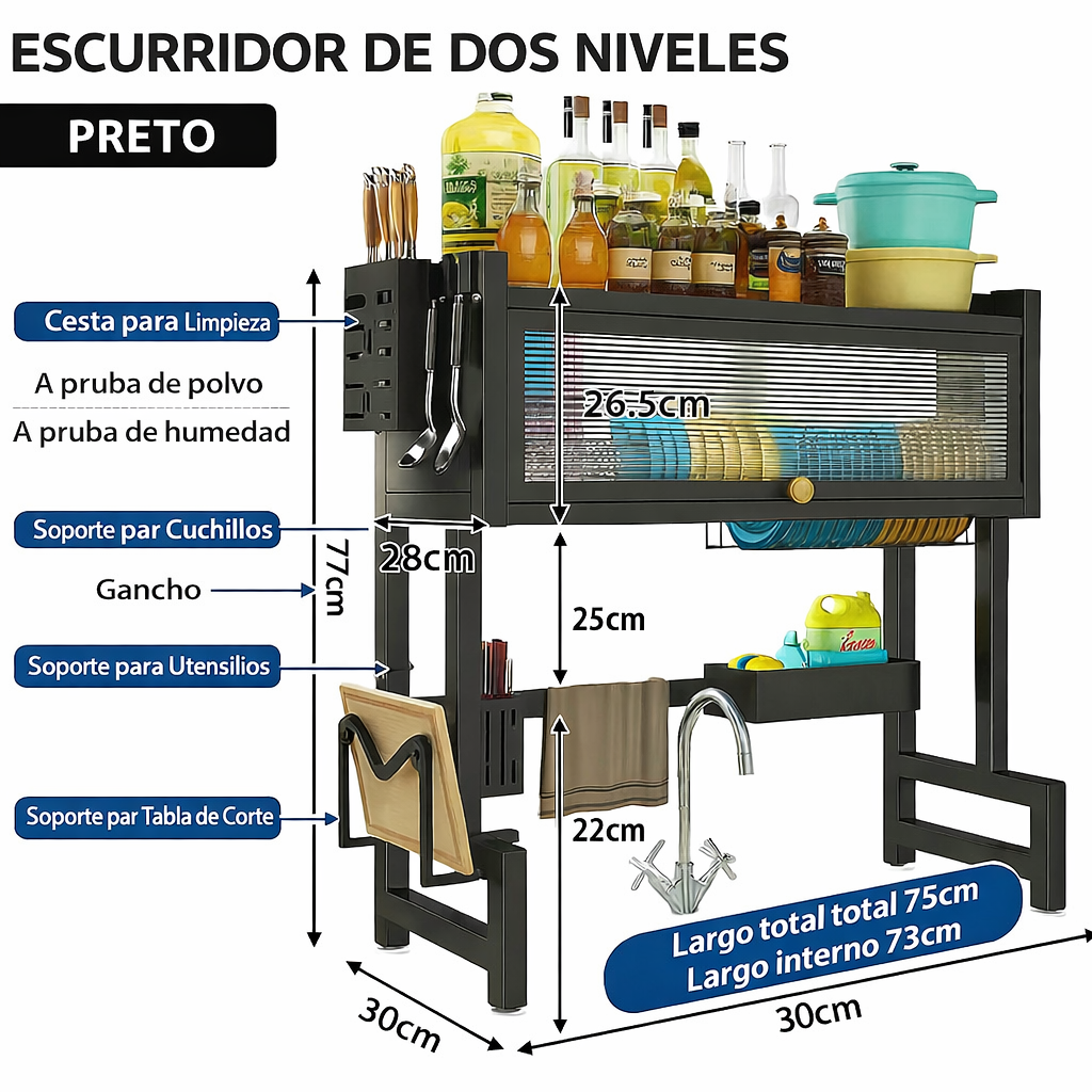 Escurridor Platos Loza Con Tapa De 65 CM